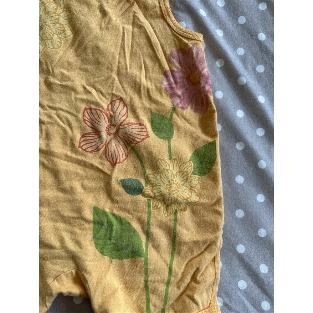 Baby Gap Vintage 3-6 Months Y2K Orange Floral Romper 2001 Shortalls Girls Small